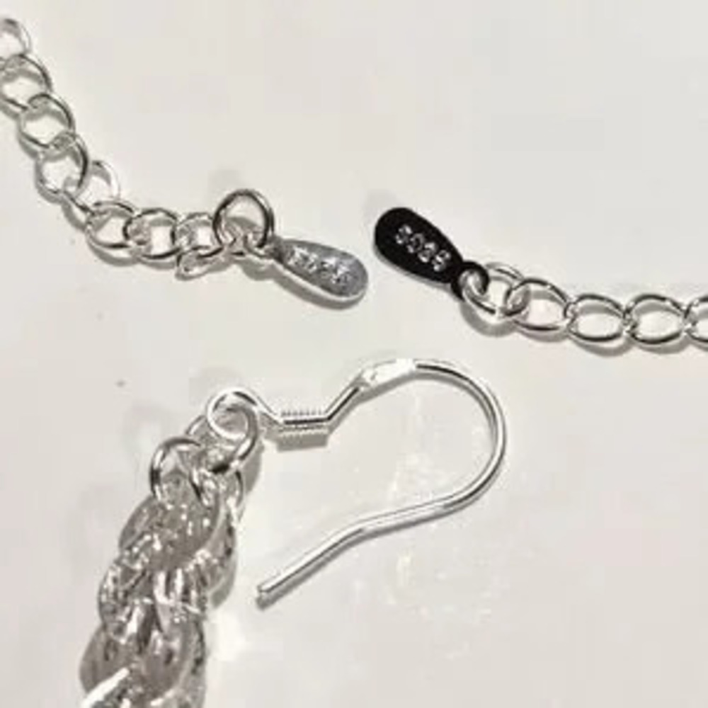 925 Silver Necklace Bracelet Earrings Set Chain Christmas Birthday Gift New!!!